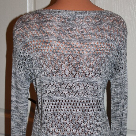 NEW! BUFFALO by David Bitton Gray White Silver Sparkle Pointelle Knit Sweater - Picture 6 of 8